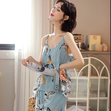 Bộ Mặc Nhà Mùa Hè Lanh Lụa Mát Lạnh  Áo Hai Dây Quần Dài ❄️IVY001