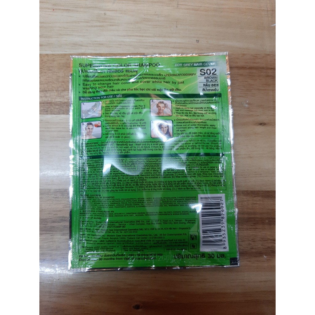 1 hộp 12 gói Dầu Gội Nhuộm Tóc Thảo Dược Phủ Bạc Super Nova có tặng bao tay