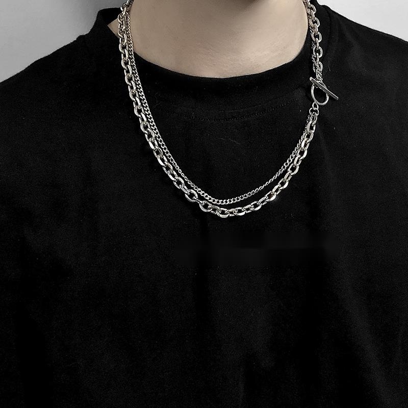 Vòng cổ hai lớp bằng thép titan phong cách hip hop sành điệu cá tính