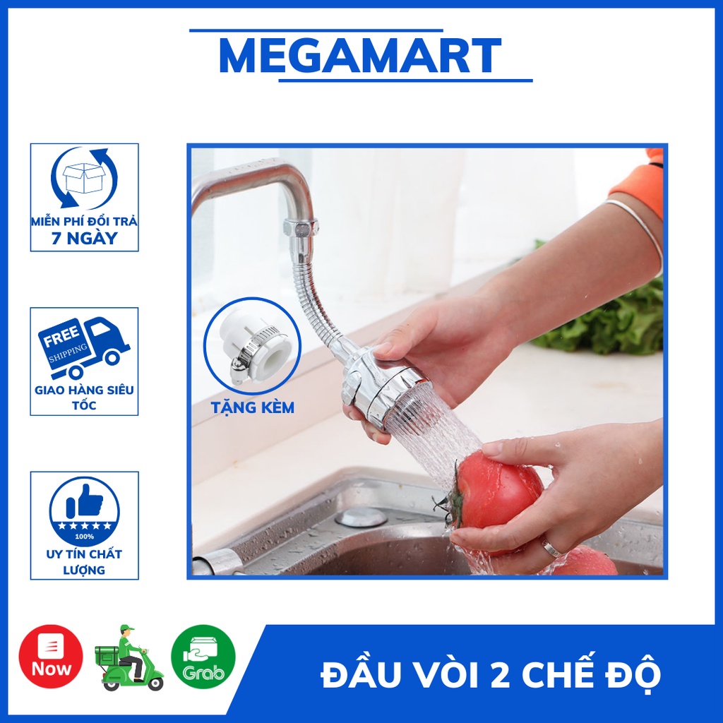 Đầu nối vòi nước tăng áp xoay 360 độ lắp vòi nước chậu rửa bát chén với 2 chế độ nước chảy - MEGAMART