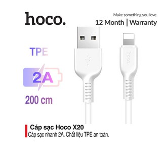 Cáp sạc nhanh 2A truyền dữ liệu Hoco X20 Lightning dây TPE chắc chắn dài 1M/2M/3M cho iPhone/iPad