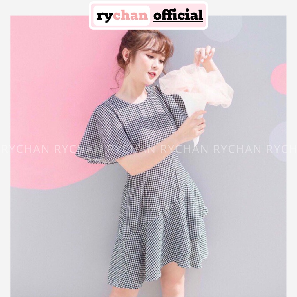 [ẢNH THẬT CUỐI] DX159 - Đầm Xòe Caro Tay Loe Đuôi Bèo
