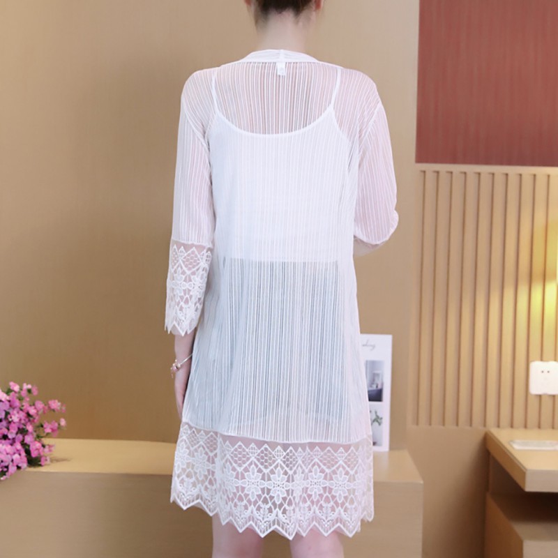 Áo Khoác Cardigan Dáng Rộng Phối Ren Hoa Cho Phái Nữ