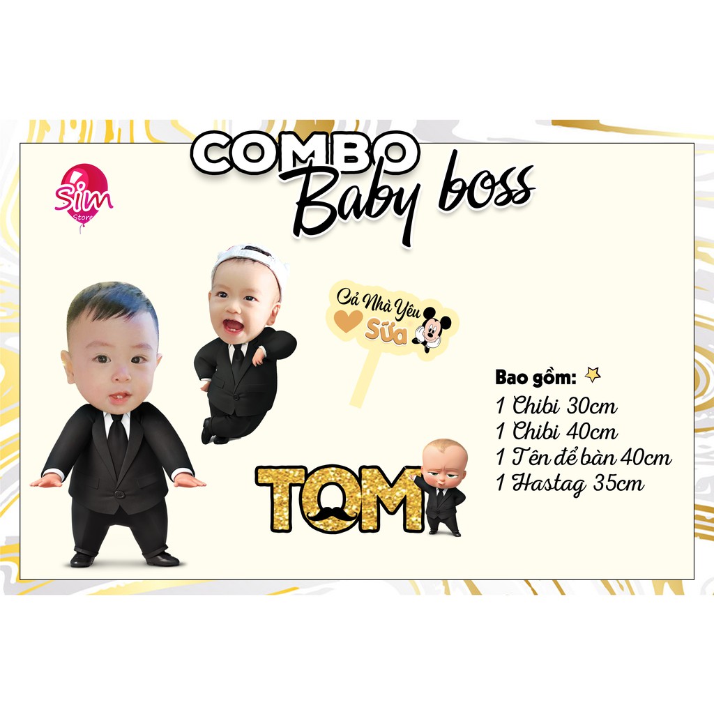 Combo hình chibi, bảng tên, cây welcome, cây số tuổi  trang trí sinh nhật bàn tiệc thiết kế  cho bé