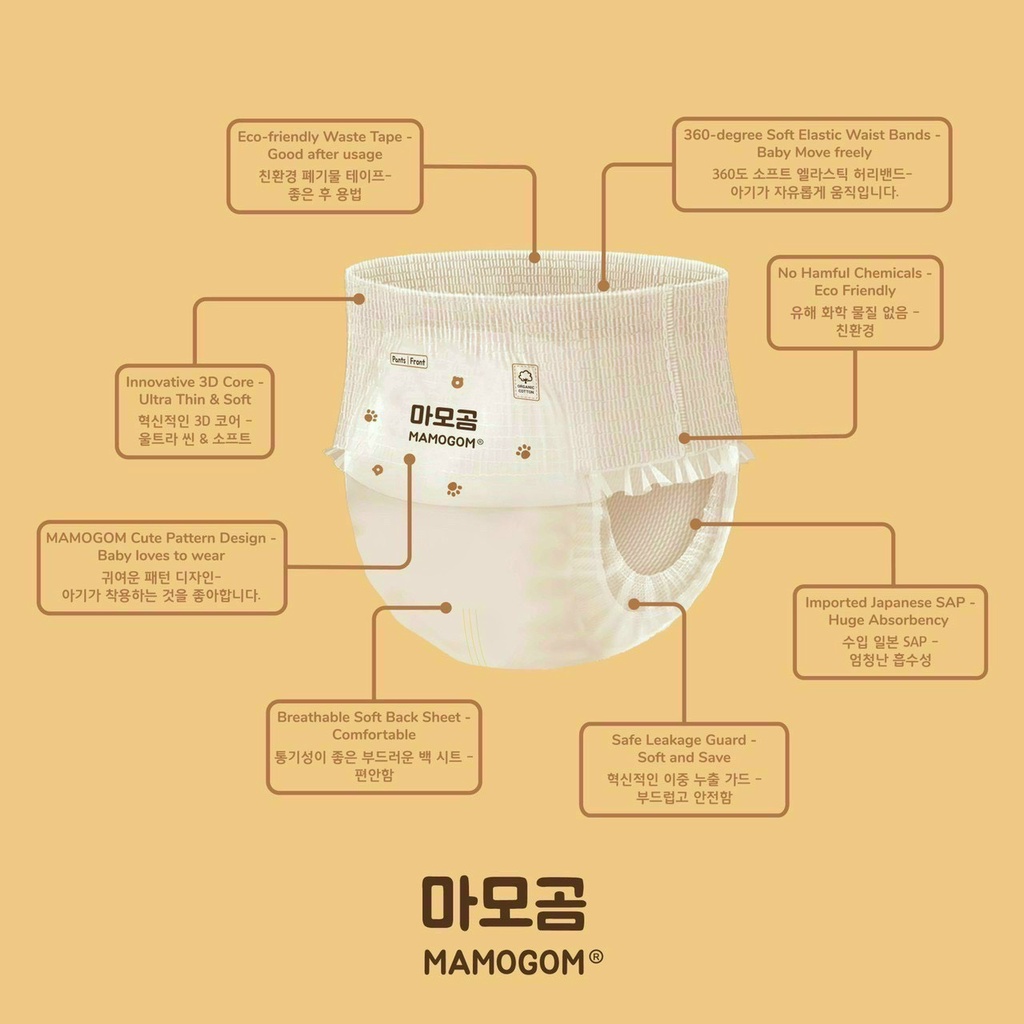 Tã/Bỉm MAMOGOM dán/quần đủ size NB40/S62/M52/M48/L44/XL40/XXL38 cho bé