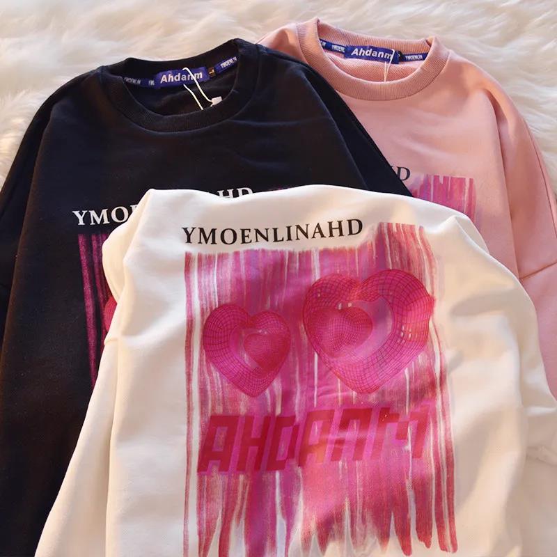 Áo thun tay dài cổ tròn in họa tiết trái tim thời trang dành cho nữ | BigBuy360 - bigbuy360.vn