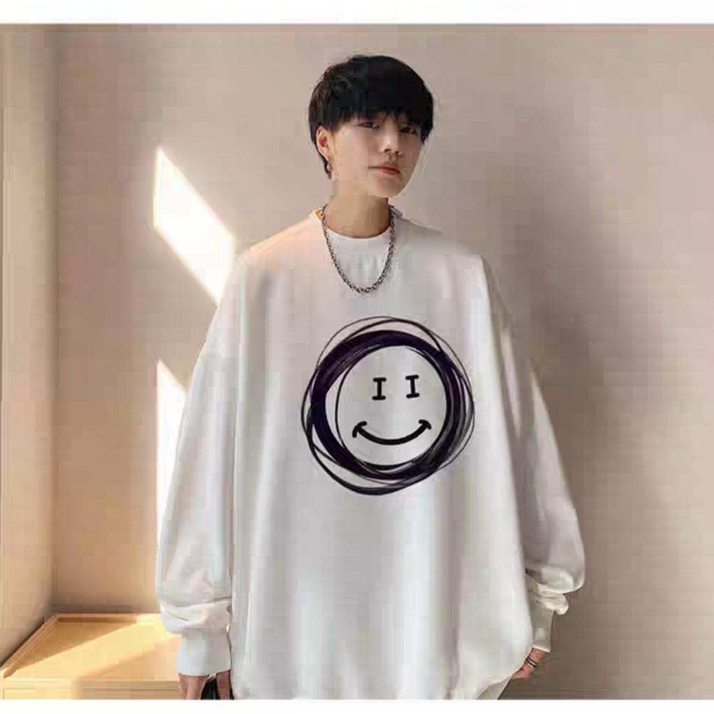 Áo thun nỉ sweater Unisex nam nữ form rộng oversize dành cho giới trẻ in hình mặt cười AMAZ2 | BigBuy360 - bigbuy360.vn