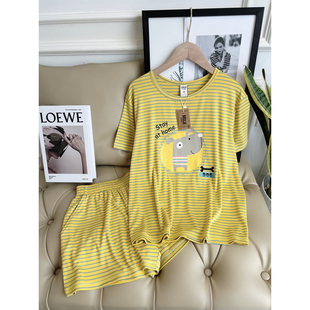 Bộ Đùi Mặc Nhà 𝐌𝐮𝐣𝐢 Kẻ Chất Liệu Cotton 𝐇𝐚̀ 𝐆𝐢𝐚𝐧𝐠 𝐕𝐧𝐱𝐤