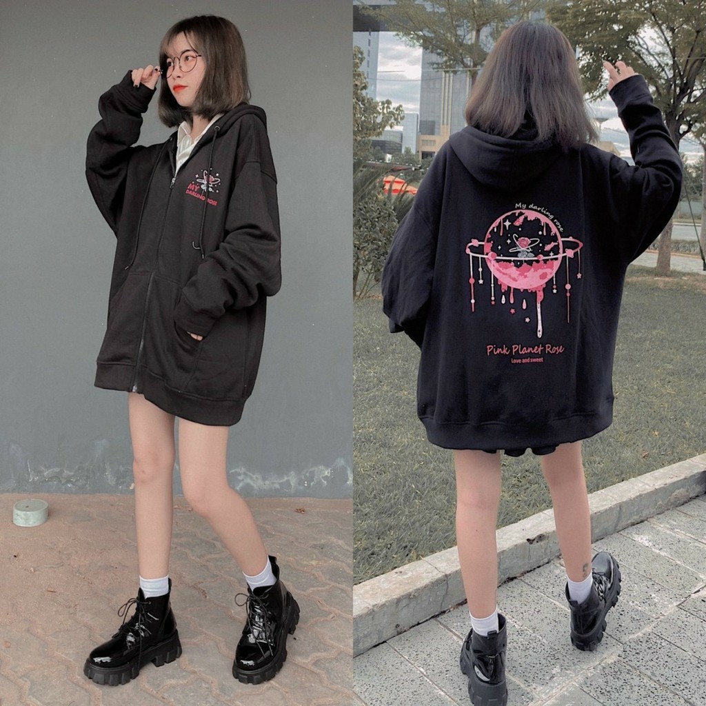 HOODIE ZIP ❤️ áo khoác dây kéo MOON chống nắng có nón form rộng nam nữ ULZZANG style VIVU123STORE   HOD075