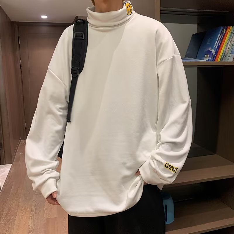 Áo Thun Nam Tay Dài Cổ Cao In Hình Mặt Cười Thời Trang Hàn Quốc