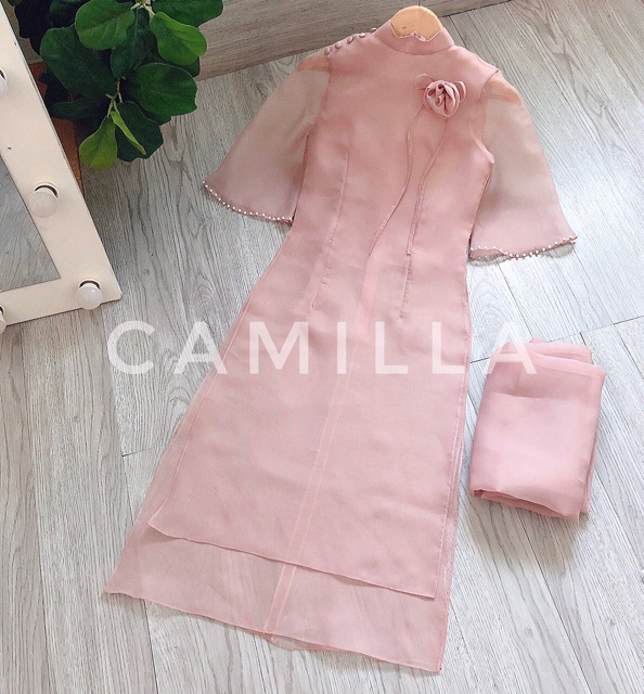 Set áo dài vân mây đính hoa ngực