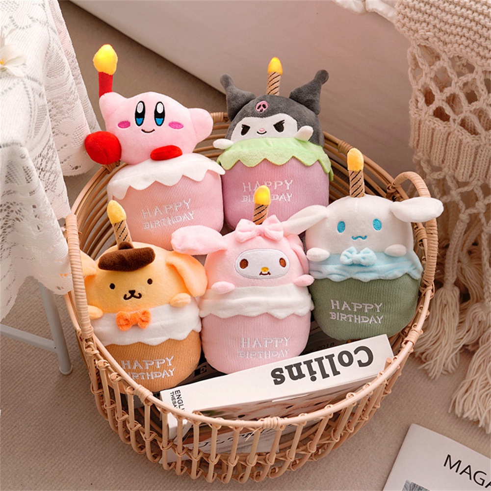 Đồ Chơi Nhồi Bông Hình Bánh Kem Sinh Nhật Kirby / Kulomi / Melody / Pudding Dog / Cinnamoroll Có Nhạc Và Đèn Phát Sáng Dành Cho Trẻ Em