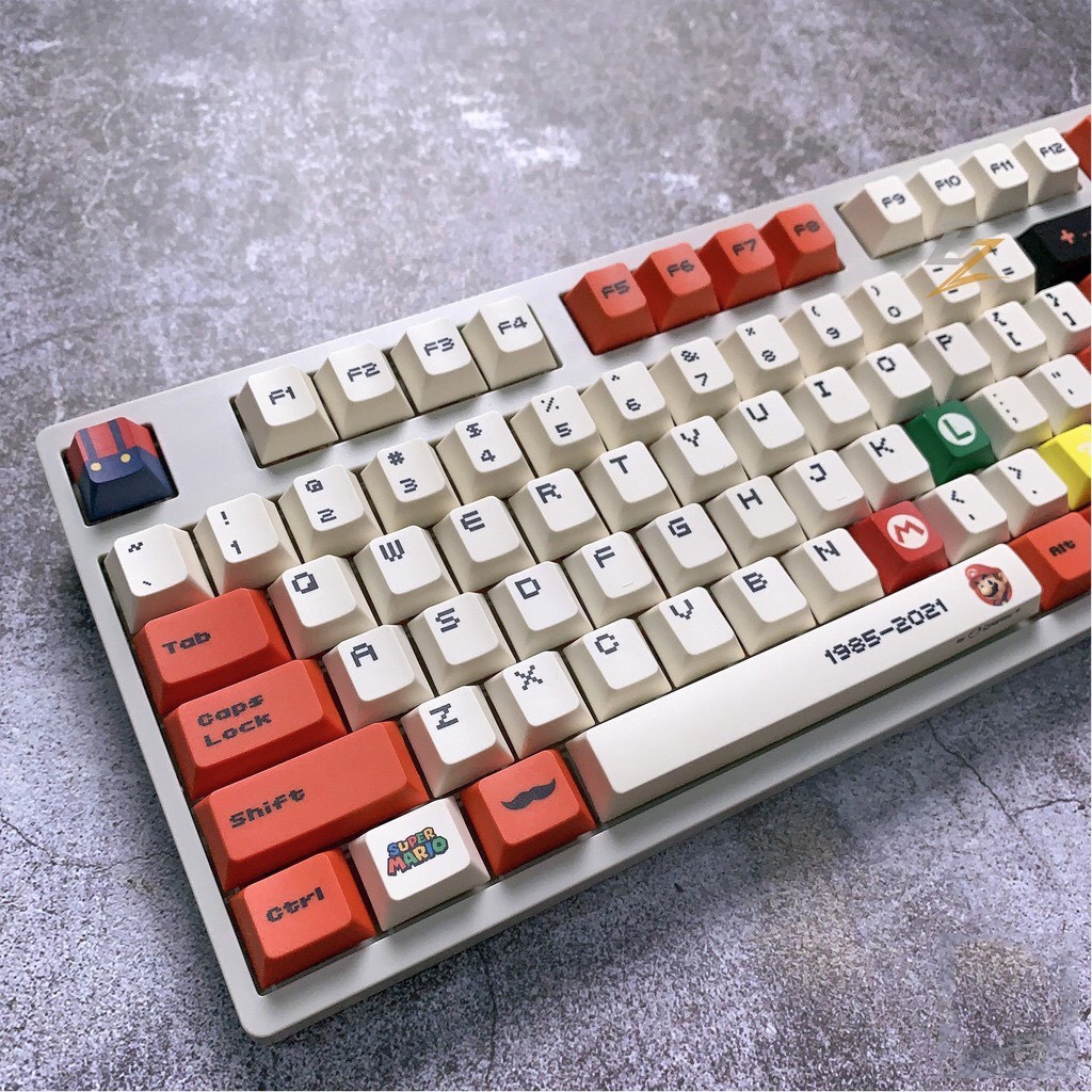Keycap Cho Bàn Phím Cơ Retro Mario Thick PBT, In Dyesub 128 Phím Cherry Profile Của EZ