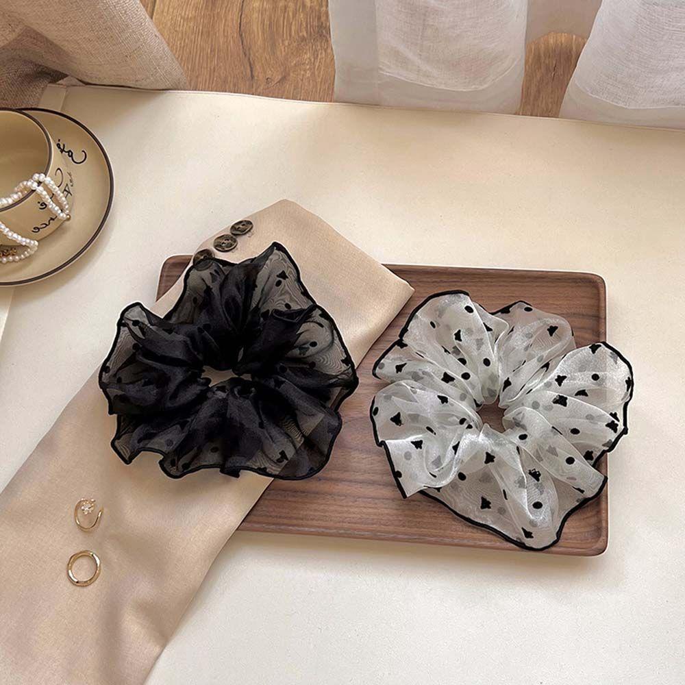 Dây Cột Tóc Đuôi Ngựa Chất Liệu Organza In Họa Tiết Chấm Bi Dễ Thương Cho Bạn Gái 1 Tuổi