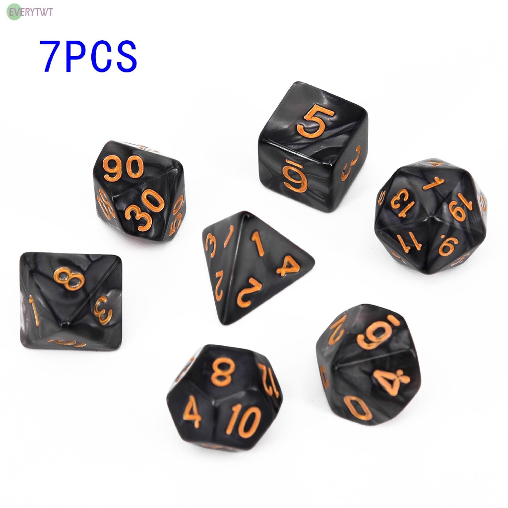 Set 7 xúc xắc màu đen 4/6/8/10/12/20/% dùng để chơi game DND RPG MTG