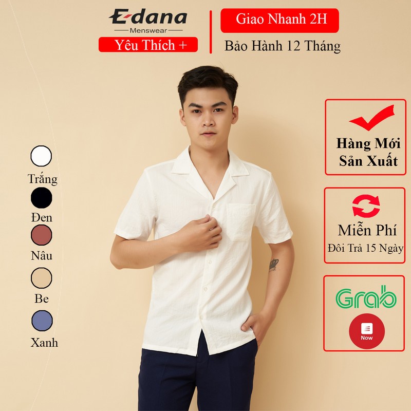 Sơ mi nam Edana Menswear vải đũi cổ vest cao cấp ngắn tay form rộng nhiều màu dành cân nặng 45 - 86kg | BigBuy360 - bigbuy360.vn