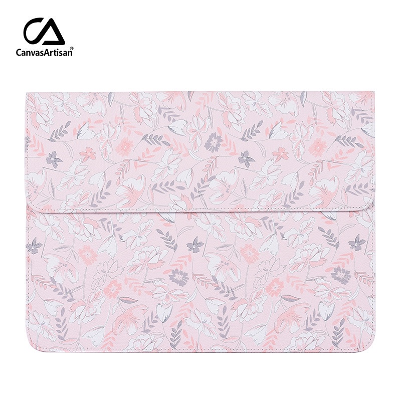 Túi da đựng máy tính bảng chống thấm nước Canvasartisan in họa tiết hoa cho Matebook Air Pro Acer Dell 12 13 14 15 Inch