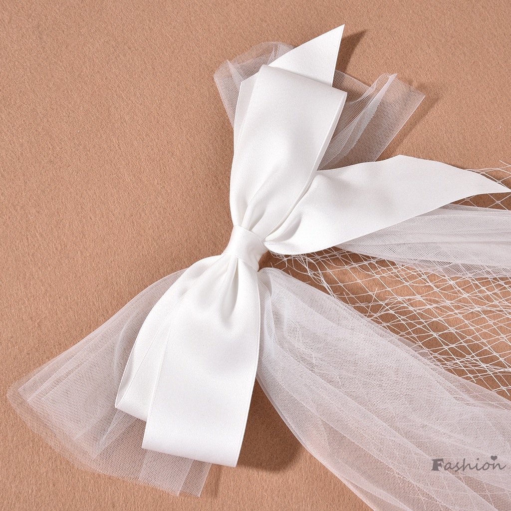 Mạng Che Mặt Bằng Vải Màu Trắng Đính Nơ Trang Trí Tóc Dành Cho Cô Dâu