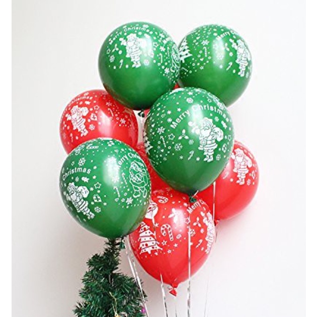 Bong bóng Noel đỏ - xanh lá phụ kiện bong bóng trang trí Giáng Sinh Merry Christmas (bịch 20 cái)