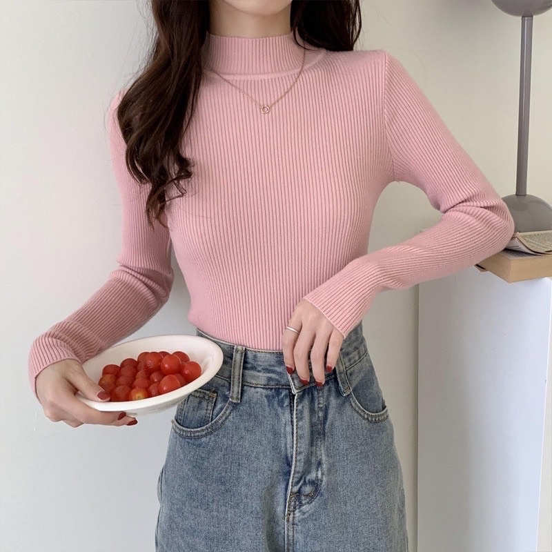 Áo len tăm nữ cổ lọ 3 phân trơn ôm body mềm mịn co giãn loại 1 nhiều màu dễ phối đồ