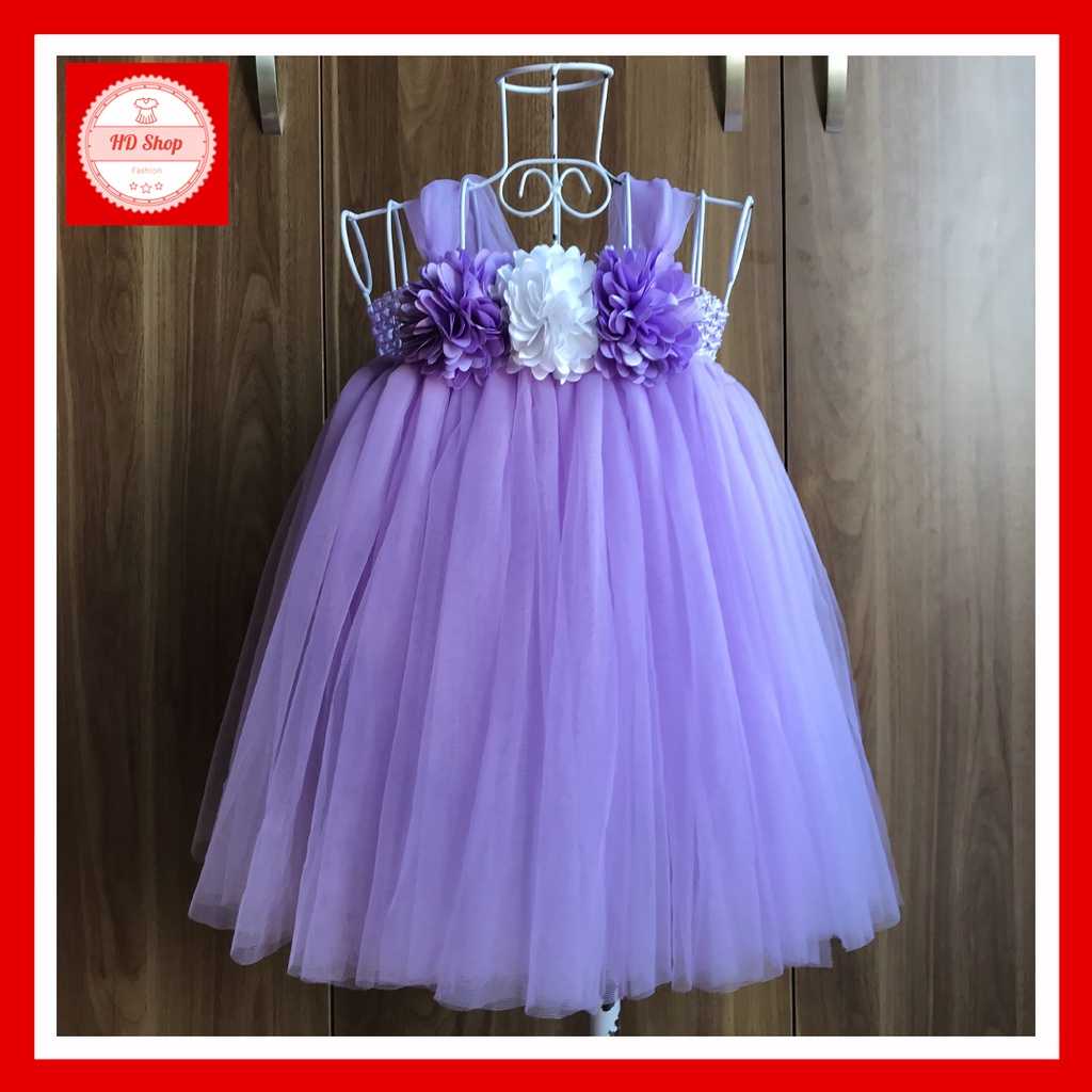 Váy công chúa cho bé ❤️FREESHIP❤️ Váy tím nhạt hoa xù cho bé gái 1 tháng đến 5 tuổi