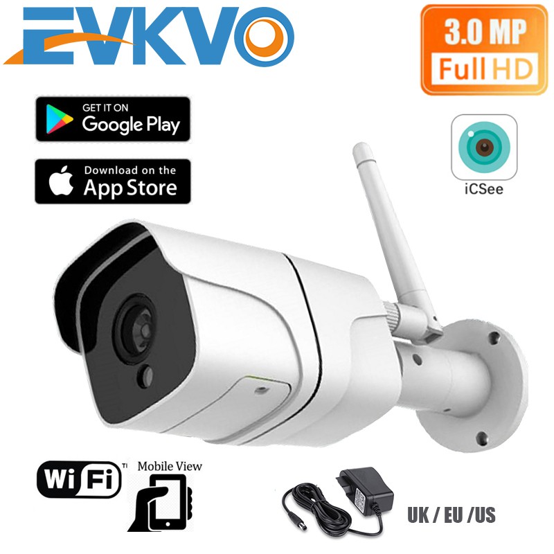 EVKVO - ICSEE / XMeye APP HD 3MP Metal Không dây chống thấm ngoài trời Bullet IP Camera CCTV WIFI Infrared Night Vision ONVIF P2P NVR