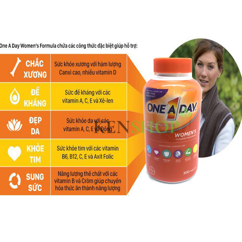 [MẪU MỚI] VIÊN UỐNG VITAMIN TỔNG HỢP CHO NỮ DƯỚI 50 TUỔI ONE A DAY MULTIVITAMIN 300 VIÊN | Thế Giới Skin Care