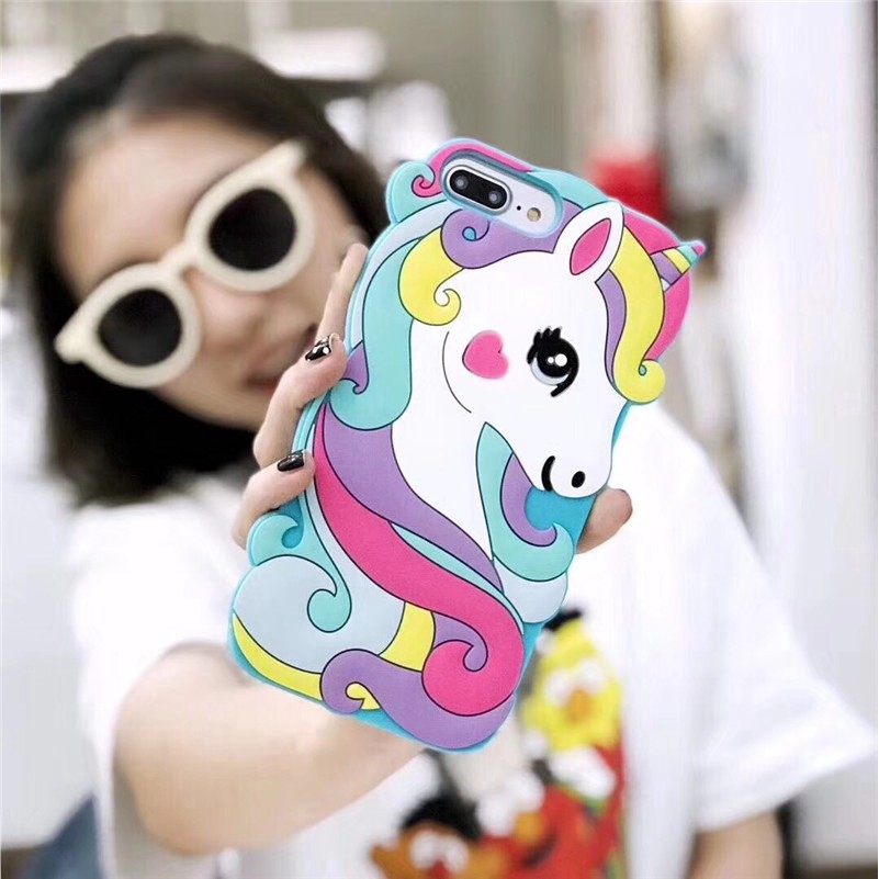 3D Cartoon Unicorn Pink horse Silicone Case iPhone X XS 7 8 6 6S Plus Soft Cover