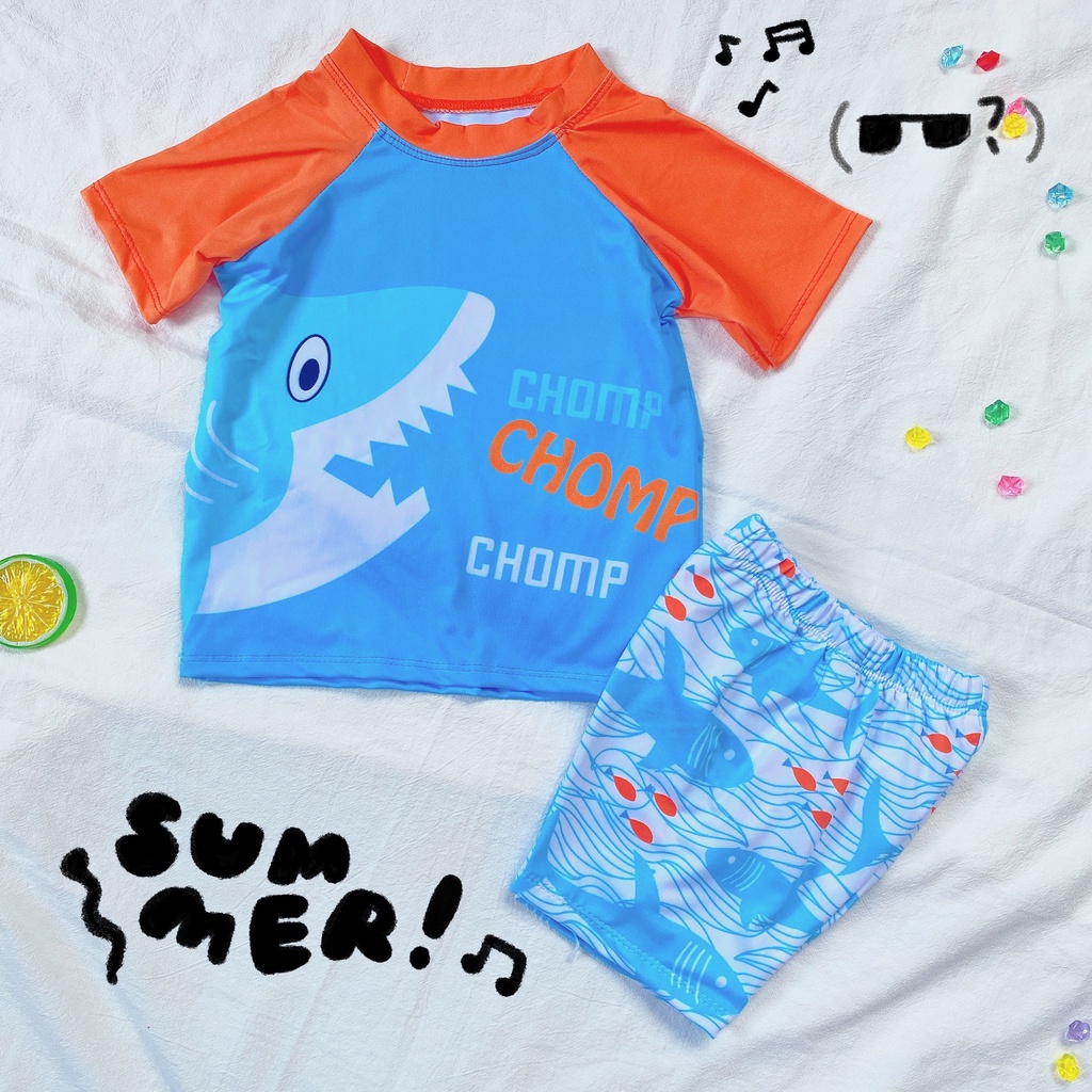 MẪU MỚI HÀNG LOẠI 1 -Đồ bơi bé trai - đồ bơi bé trai quần kèm áo hình cá mập ( Size 09-32 kg)- Kelly Wang