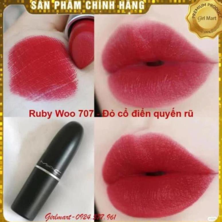 Son Mac Ruby Woo 707 màu đỏ cổ điển siêu sang chảnh