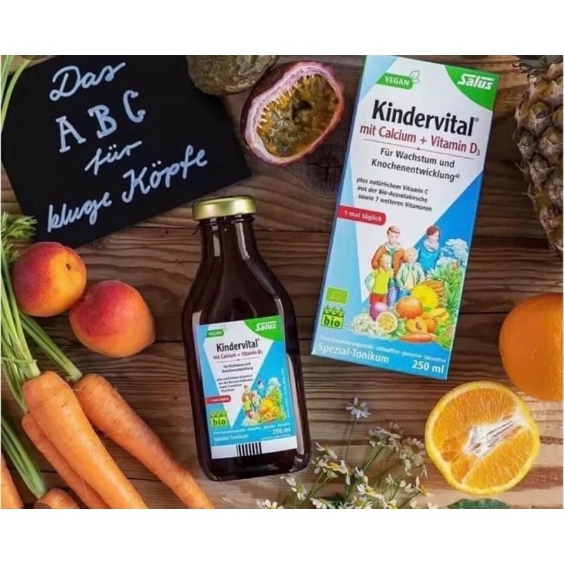 Nước uống hoa quả hữu cơ Kindervital Salus bổ sung canxi