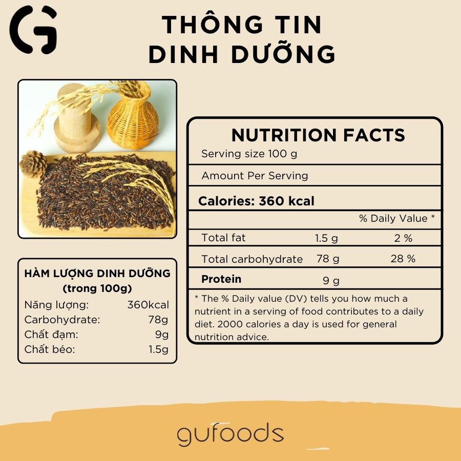 Gạo lứt ăn kiêng, giảm cân GUfoods (1kg) - Lứt huyết rồng / Huyết rồng xát dối / Lứt tím than - Phù hợp Thực dưỡnGUfoods