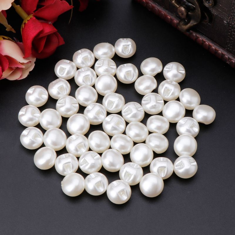 Bộ 50 Khuy Ngọc Trai Tròn 10mm/11mm Dùng Để Tự May Vào Quần Áo