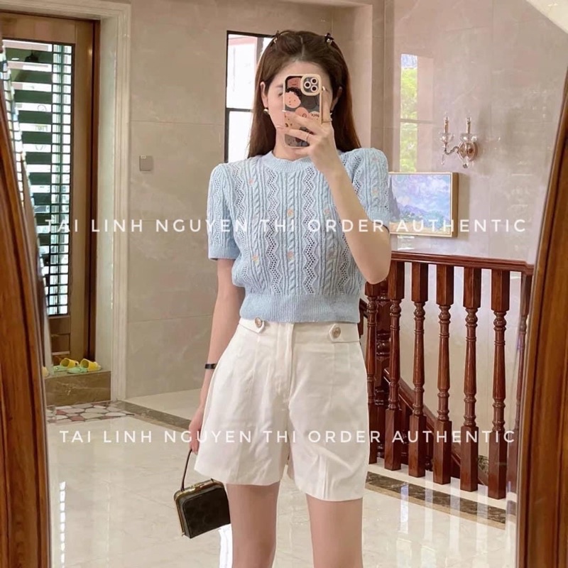 Áo len thêu hoa hoạ tiết cộc tay dài tay Zara xuất A157