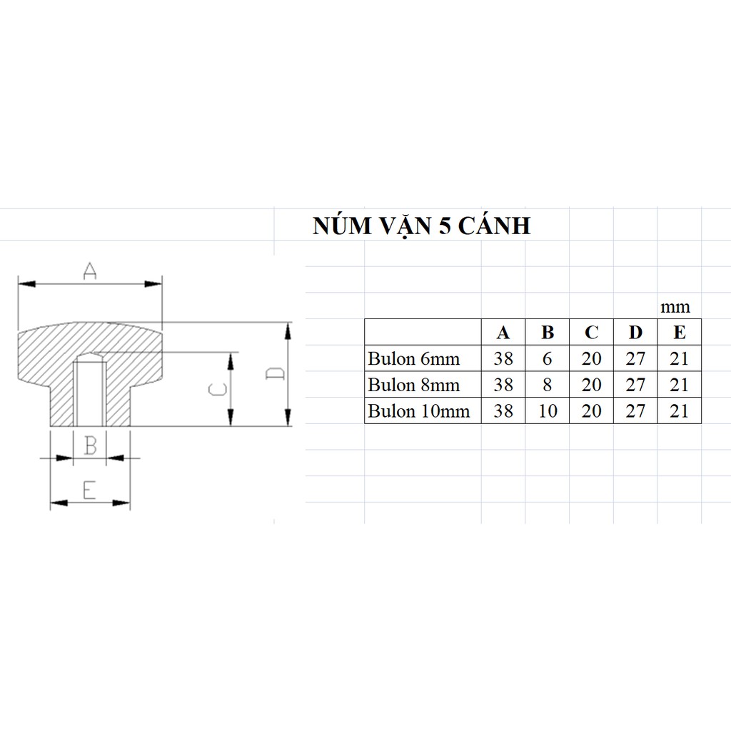 NÚM vặn nhựa DOTI 5 cánh hình ngôi sao 38mm