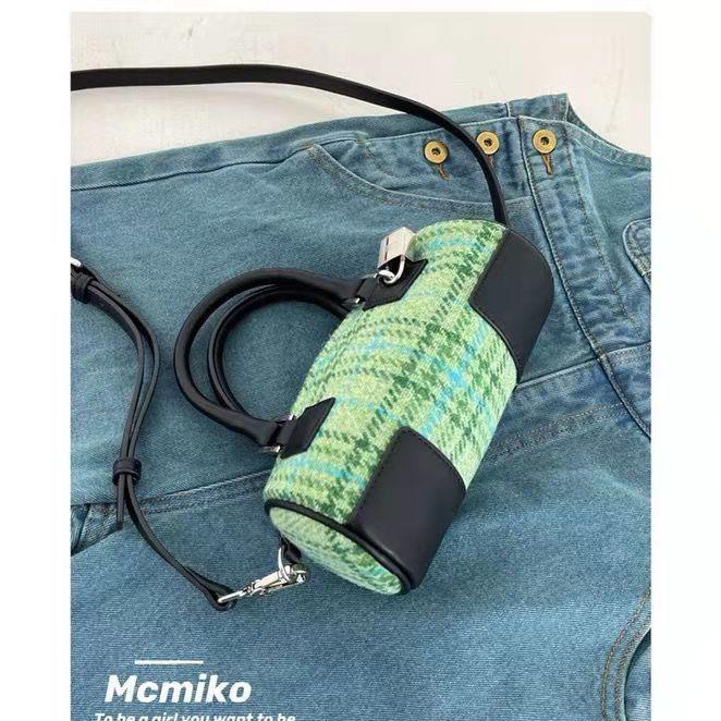 ✜✑Túi đeo chéo Mai Muke/Female hình trụ tròn màu sắc tương phản thời trang 2021