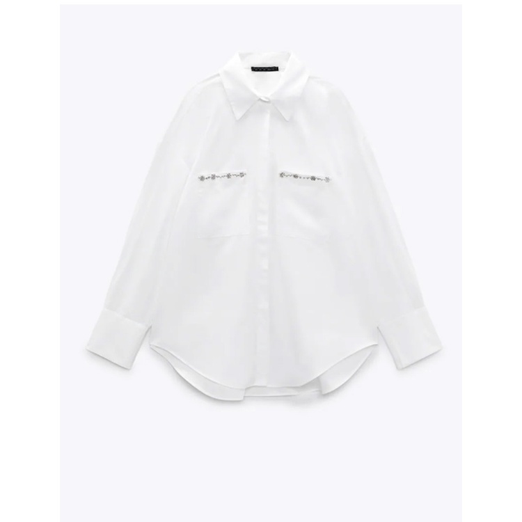 Zara Áo Sơ Mi Dài Tay Phối Túi Thời Trang Mùa Xuân 2022 3666058Áo blouse