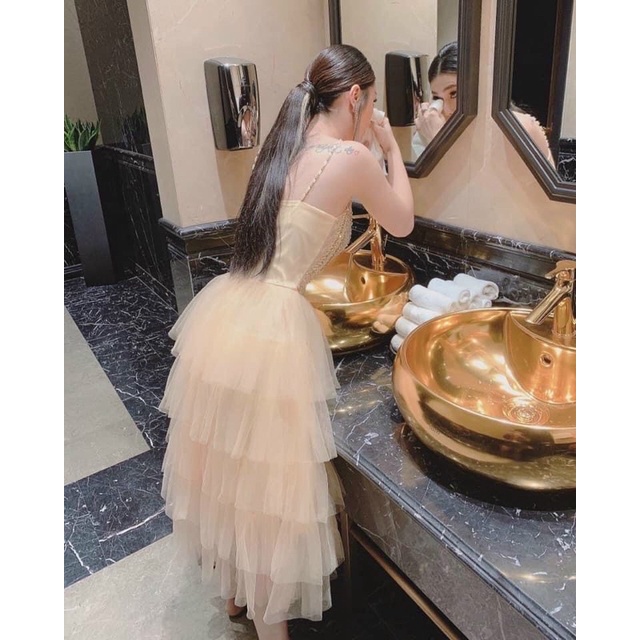 Đầm váy nữ xoè tầng 2 dây có 4 màu