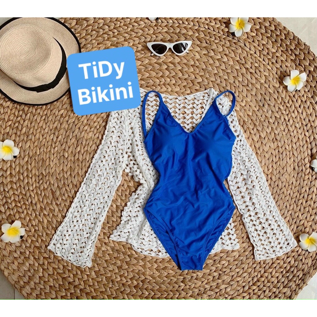 Bikini 1 Mảnh Cổ V Xẻ Cao Hở Lưng Ba Màu, Bodysuit Đi Biển Hai Dây Sexy [Ảnh Chụp Thật]  - OS063