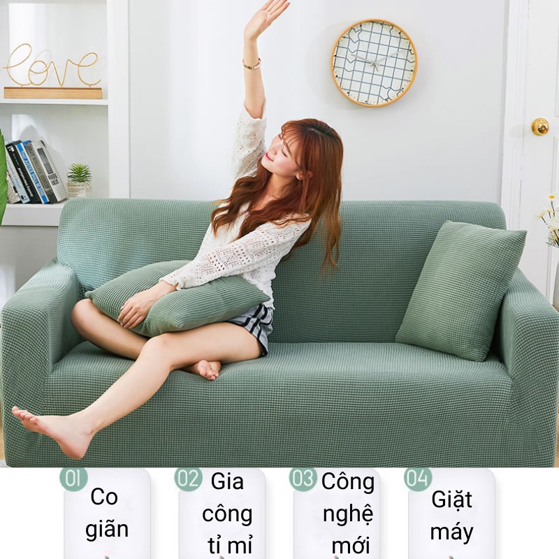 Bọc ghế sofa 1/2/3/4 chỗ bọc sofa chữ L kèm hướng dẫn bọc tặng 1 vỏ gối vải nỉ nhung dày dặn mềm mại