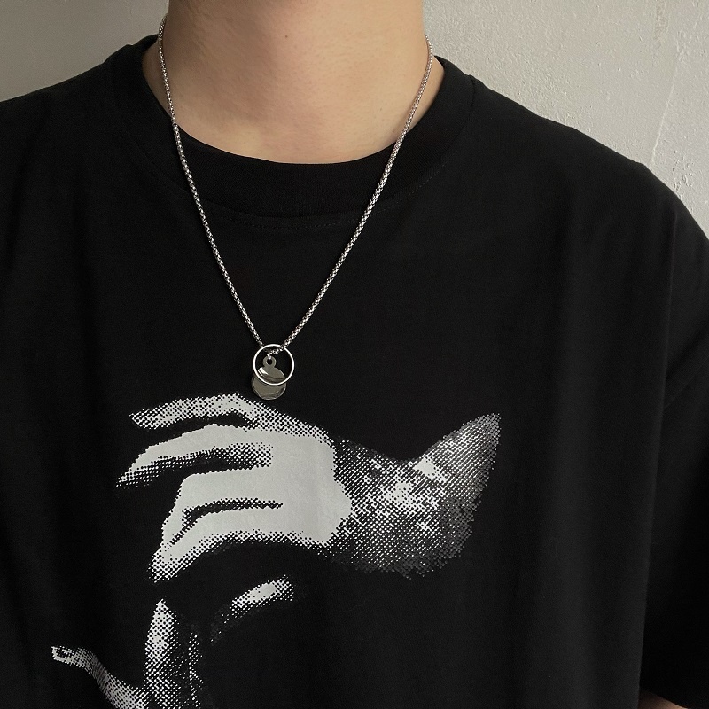 Vòng cổ Thép Titan Hình Chiếc Nhẫn Phong Cách Hip Hop Đơn Giản Mới Dành Cho Nam Nữ