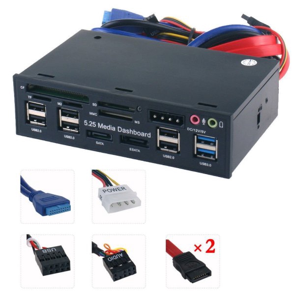 USB 3.0 Hub Multi-Function eSATA SATA Port Internal Card Reader PC Media Front Panel Audio for SD