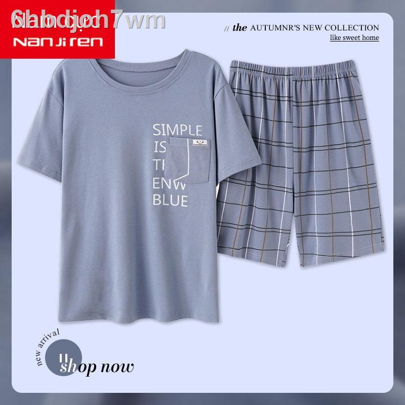 Nam cực bộ đồ ngủ của nam giới cotton mùa hè ngắn tay quần sooc cao cấp sinh viên mỏng mùa hè bộ quần áo phục vụ nhà tha