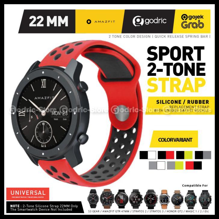 Dây Đeo Silicon 22mm Cho Đồng Hồ Thông Minh Amazfit Gtr 47 Magic 2 Huawei Gt2 46 mm - Red Black Wd136