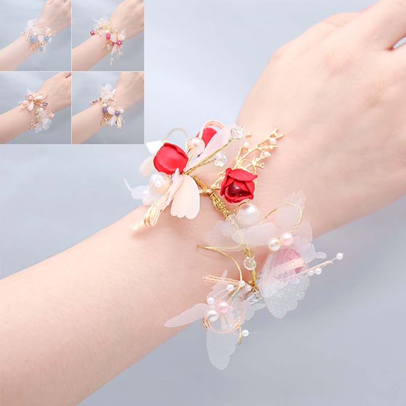 Vòng Tay Hoa Đính Ngọc Trai Giả Cho Cô Dâu