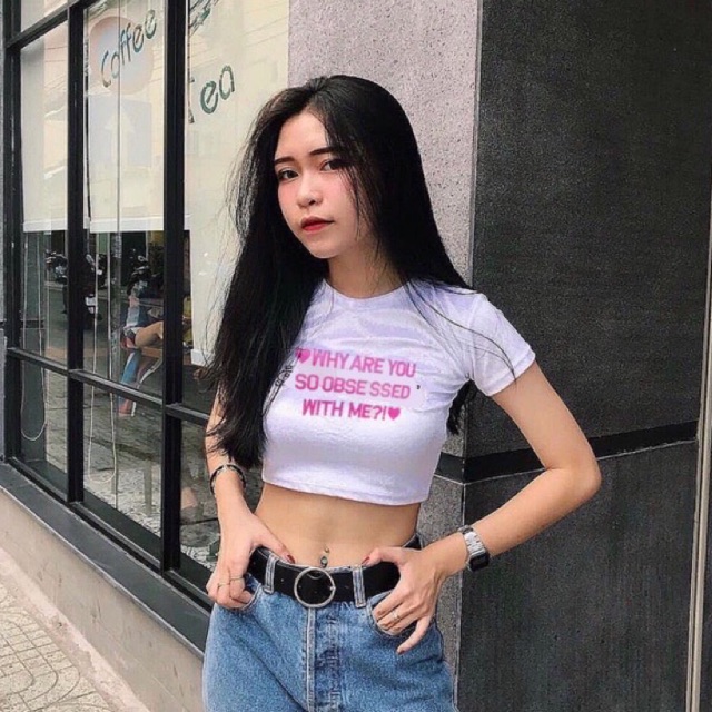 Áo croptop thun lạnh mềm mịn thêu chữ 5 màu RICH STORE CRT16