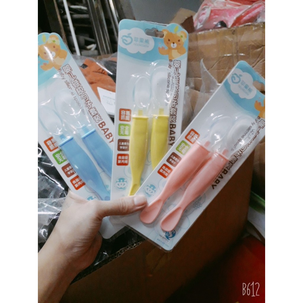 Bộ 2 thìa silicon 2 đầu cho bé ăn dặm ( 1 thìa nhỏ + 1 thìa lớn) (Ảnh shop chụp thật 100%)