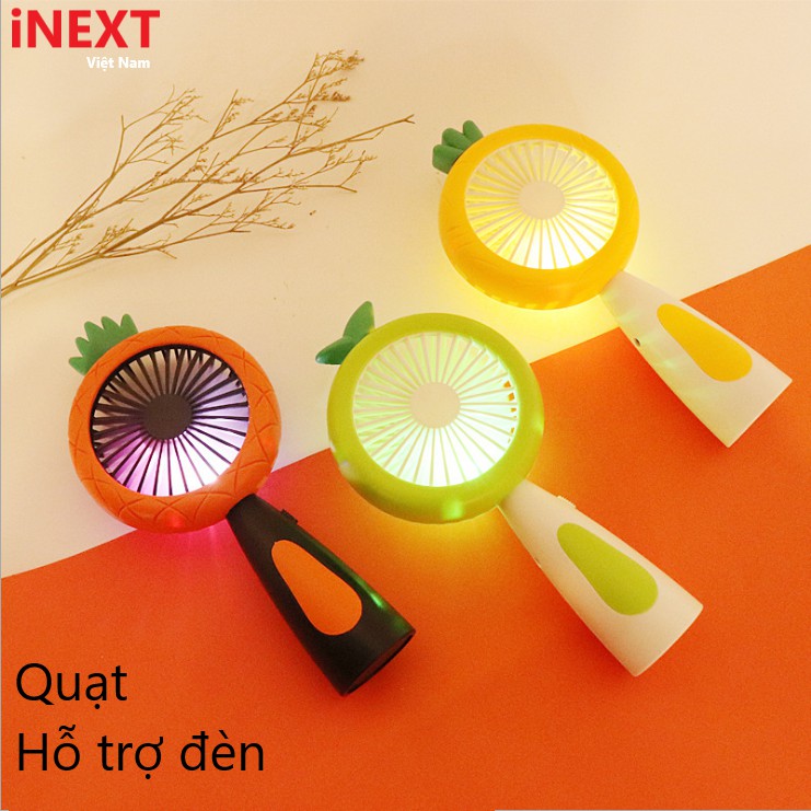 Quạt cầm tay tích điện mini iNEXT để bàn hình quả dứa  cầm 2 mức gió (tặng dây sạc) nhỏ gọn dễ sử dụng