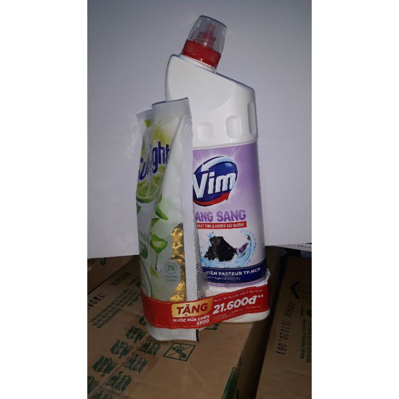 Vim trắng sáng oải hương và than hoạt tính 880ml tặng kèm rửa chén sunlight 550ml