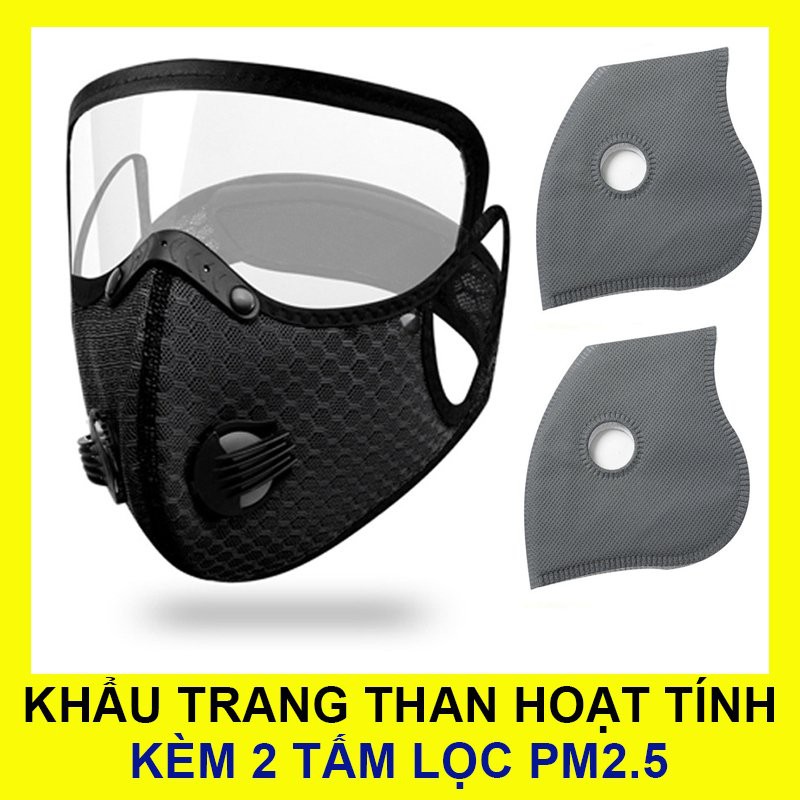 Khẩu trang carbon hoạt tính giữ ấm chống bụi bẩn chống gió có van thở và kính bảo hộ tiện lợi